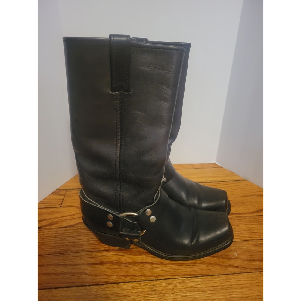 Double H Harness Vintage Boots Biker Motorcycle Sq Toe Black Leather Women 7.5 - Picture 2 of 15